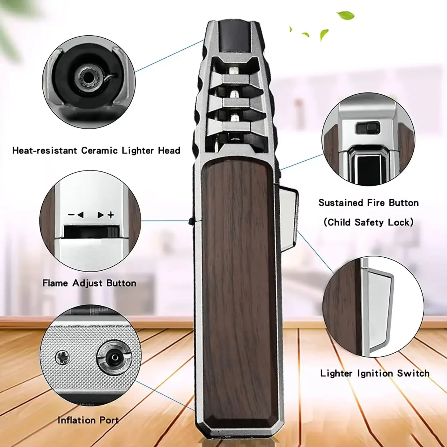 Windproof Super Big Flame Torch Lighter Outdoor Camping BBQ Kitchen Lighter Refillable Butane Lighter Men's Tools No Box No Gas