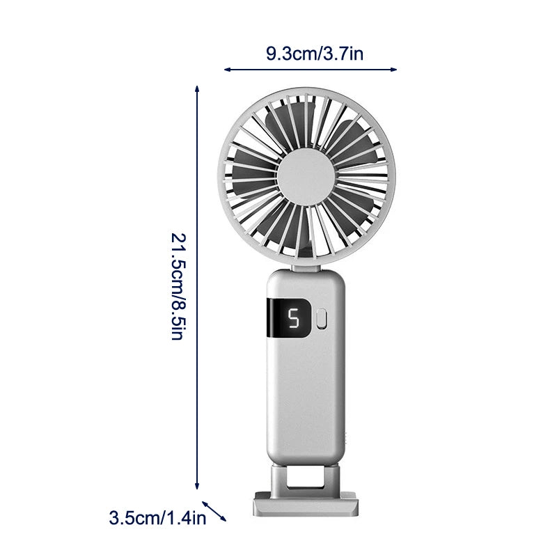 Portable Handheld Fan USB Fan, Battery Operated Fan Base Included Digital Display 90 Degree Adjustable Rechargeable Mini Fan