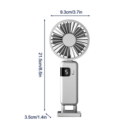 Portable Handheld Fan USB Fan, Battery Operated Fan Base Included Digital Display 90 Degree Adjustable Rechargeable Mini Fan