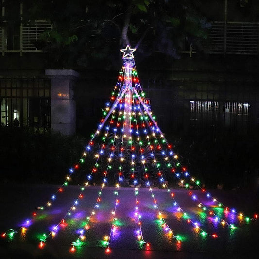 Christmas Decorations Outdoor Lights,11.5 Ft 317 LED Star Christmas Tree Lights,8 Memory Lighting Modes&Timer Christmas Star Lights for Yard,Wedding,Party,Christmas Decorations (Multicolor)
