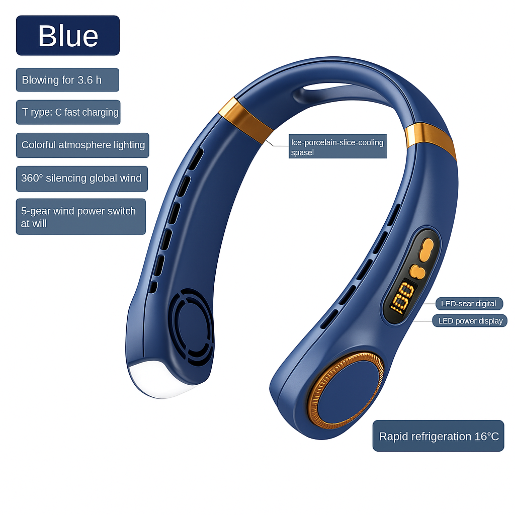BreezeBand™ Neck Fan – Leafless, USB Rechargeable with LED Display