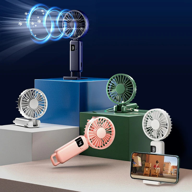 Portable Handheld Fan USB Fan, Battery Operated Fan Base Included Digital Display 90 Degree Adjustable Rechargeable Mini Fan