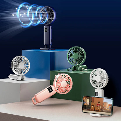 Portable Handheld Fan USB Fan, Battery Operated Fan Base Included Digital Display 90 Degree Adjustable Rechargeable Mini Fan